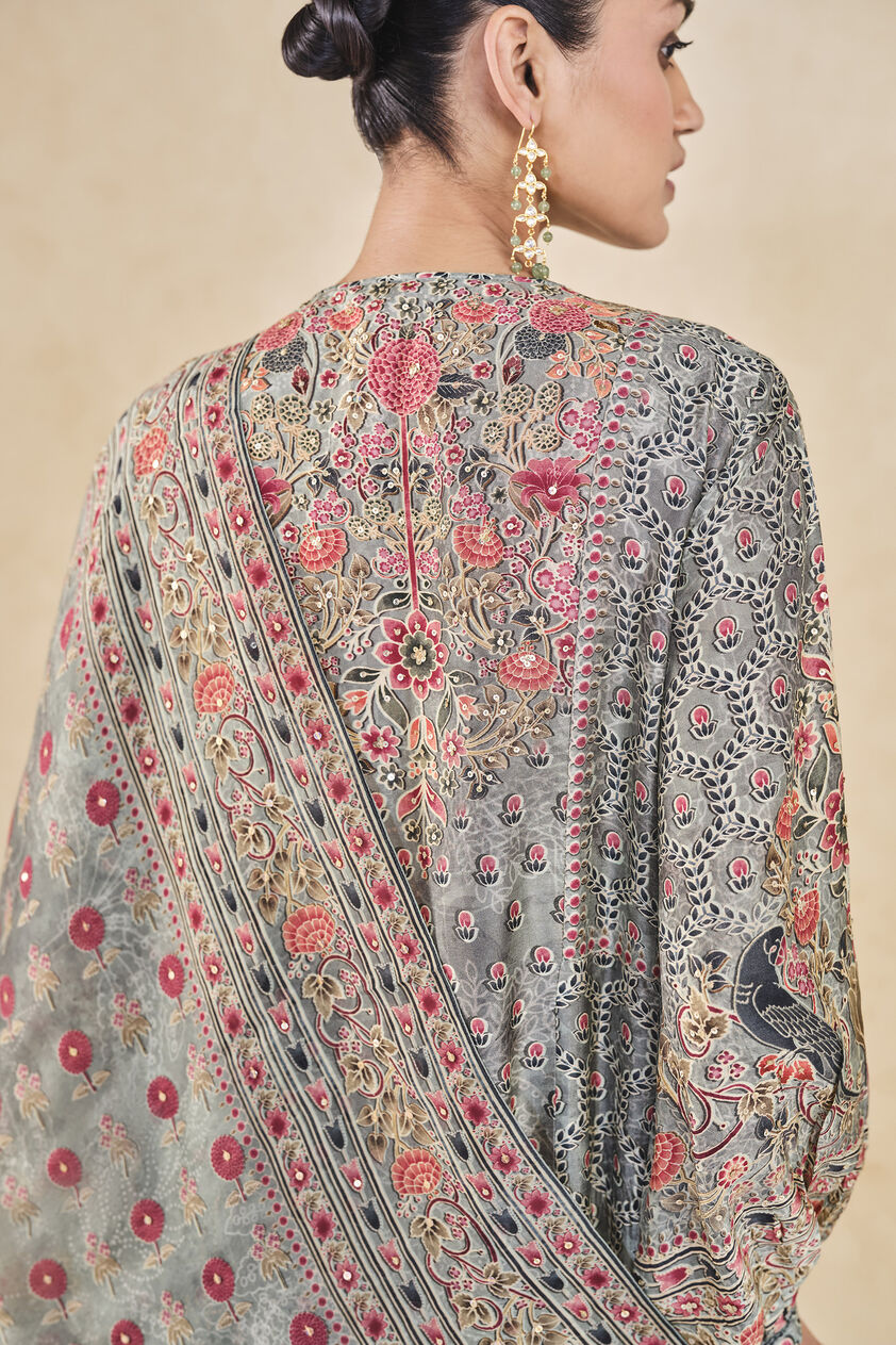 Demoiselle Printed Sequin Silk Suit Set - Sage, Sage, image 4